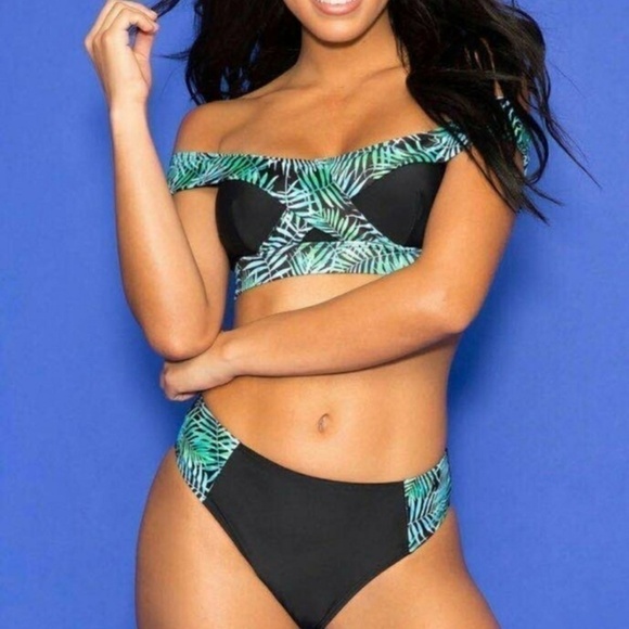 PALM PRINT BLACK BIKINI - Picture 1 of 2